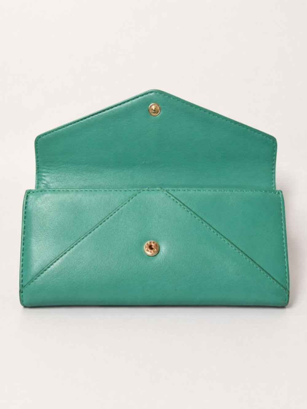 Tory Burch Green Leather Bow Continental Envelope Wallet Blue Enamel Bow - Picture 7 of 9